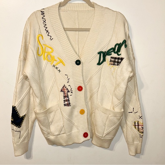 Unbranded Sweaters - Women's Cream Embroidered Button-Front Cardigan Sweater Small